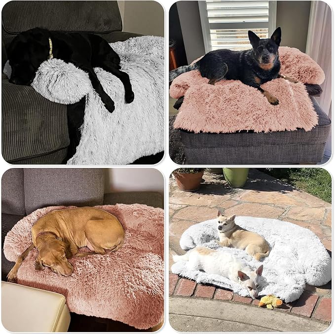 GGIB Calming Dog Bed Fluffy Plush Dog Mat for Furniture Protector with Removable Washable Cover for Large Medium Small Dogs and Cats (Medium, Pink) - Image 7
