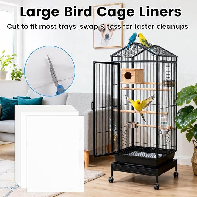 23.6x16.9in Bird Cage Liners - 100 Sheets Pre-Cut Disposable Cage Tray Liners, High Absorbent Non-Woven Pads for Parrots, Cockatiels and Small Animals - Image 3