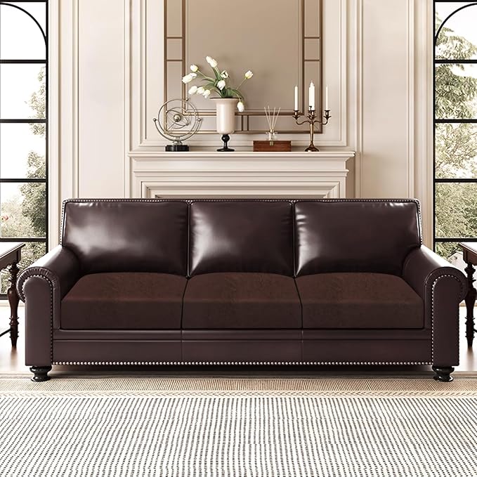 ANARACHON Leather Look Couch Cushion Covers Sofa Seat Slipcovers Sets Couches Furniture Protector for Sectional Armchair Loveseat Pets Kids Stretch Spandex Fabric (3 Cushion Sofa, Chocolate) - Image 2