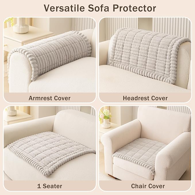 MEETSKY Chair Cover Soft Couch Armrest Covers for Sofa, Thick Sofa Covers Washable Sofa Slipcover for Single Couch, Oatmeal, 27.6" x 27.6" - Image 3