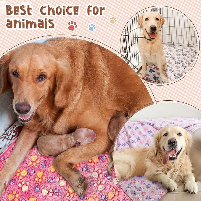 Tatuo 4 Pack Fleece Dog Blankets for Puppy Cats Multi-Size Sleep Mat for Pet Guinea Pig Soft Washable Warm Crate Bed Puppy Teething Toys Print Pattern Blanket Indoor(Mixed Color,72 x 72 Inch,Paw) - Image 4