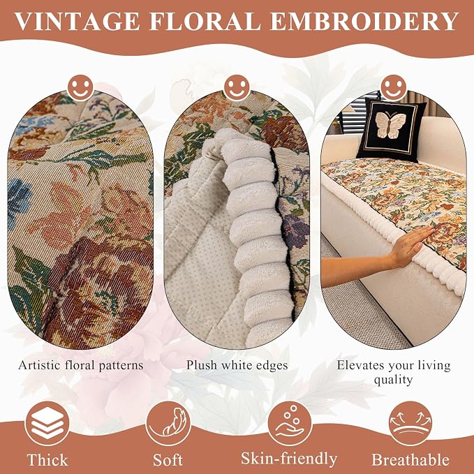 STACYPIK Retro Floral Pet Couch Seat Covers Thick Quilted Sofa Cushion Covers for Dogs Washable 3 Seater Non Slip Slipcover Sofa Seat Protector Pet Proof Mat Bed Cover for Sectional-27.6X70.9IN - Image 5