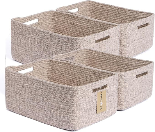 MiniArk Large Storage Baskets for Organizing, 17 x 13 x 7.5” Closet Shelf Baskets for Clothes Blanket Towels, Baby Nursery, Toy Bins Box, Woven Rope Baskets, 4 Packs Mixed Brown by MiniArkStorageBasketsHome