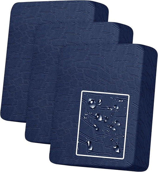 MAXIJIN Waterproof Couch Cushion Covers Individual Sofa Seat Cushion Cover Stretch Sectional Sofa Slipcovers with Elastic Bottom for Dogs Pets (3 Pieces for Seat or Backrest, Navy Blue) by MAXIJIN