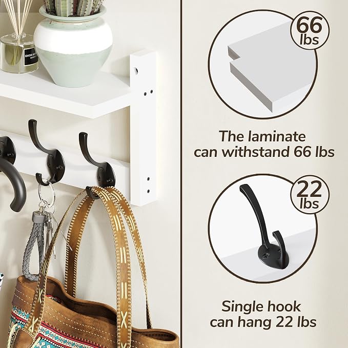 AMBIRD 34.2" L Wooden Wall Coat Hooks with Shelf - Versatile and Decorative Wall-Mounted Storage - 10 Hooks for Hanging Coats, Hats, Keys, Bags, Scarves - Ideal for Entryways, Bedrooms, Closets(White) - Image 7