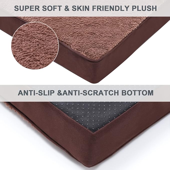 Waterproof Large Size Dog Crate Bed Orthopedic 41x27 Brown | Removable Washable Cover, Egg Crate Foam, Soft Plush Flat Pet Mat, Non-Slip Bottom, Fits Large Dogs Up to 90 lbs - Image 4