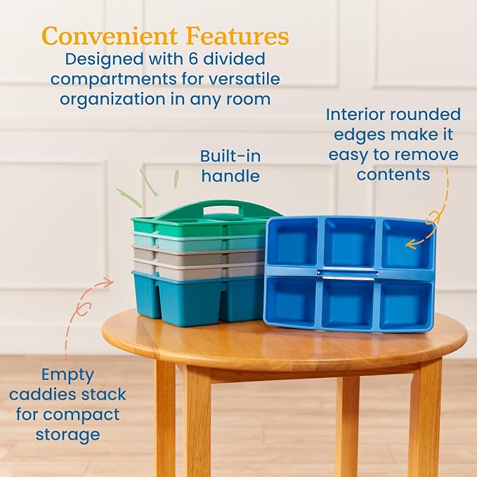 ECR4Kids 6-Compartment Large Plastic Caddy, Multipurpose Organization, Contemporary, 6-Pack - Image 5