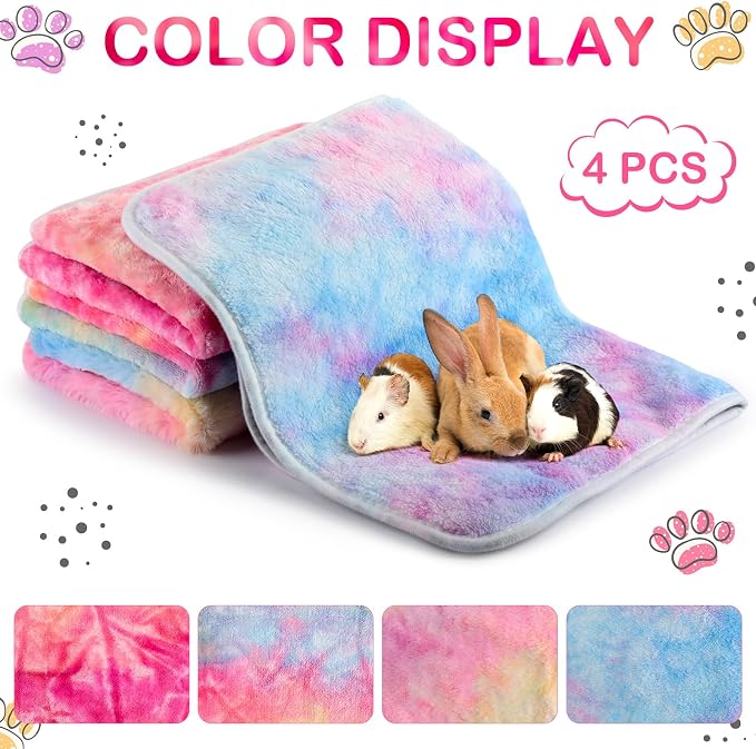 Reginary 4 Pcs Waterproof Guinea Pig Blankets Washable Small Animal Fleece Bedding Absorbent Guinea Pig Cage Liners Reusable Training Pee Pad Pet Sleep Mat for Hamster(Tie Dye Pattern,12 x 12 Inch) - Image 7