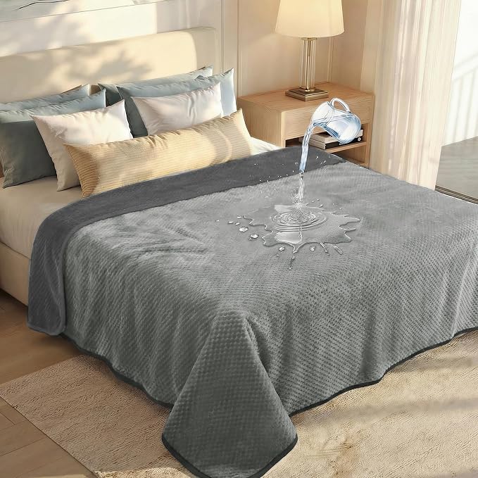 Luciphia Waterproof Blanket for Large Dog Ultra-Soft & Calming Pet Throw Reversible Warm Fleece Durable Furniture Crate Couch Bed Cover Protector Machine Washable Leakproof Grey XL (85''x57'') by luciphia