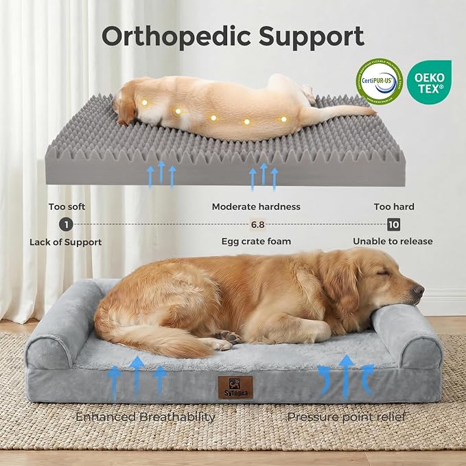 Sytopia XL Dog Bed for Large Dogs, 42" Orthopedic Egg Crate Foam Dog Crate Bed with Waterproof Removable Washable Cover, Non-Slip Supportive Pet Bed Mat for Extra Large Dogs, Grey - Image 2
