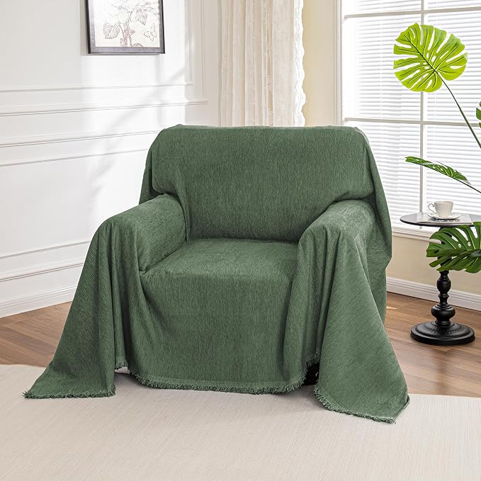 MYSKY HOME Chair Couch Cover Sectional Couch Covers for Pet Sofa Covers Non Slip Soft Couch Sofa Cover, Washable Furniture Protector Sofa Slipcover Sofa Throw Living Room, 71"x91", Moss Green - Image 9