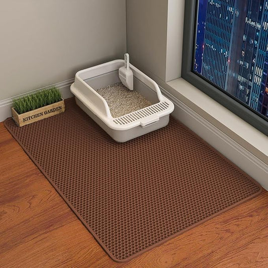 HCY&WLD Cat Litter Mat, Honeycomb Double Layer Cat Litter Trapping Mat, Waterproof Urine Proof Non-Slip, Scatter Control, Less Waste, Easier to Clean (Brown, 35" X 24") by HCY%26WLD