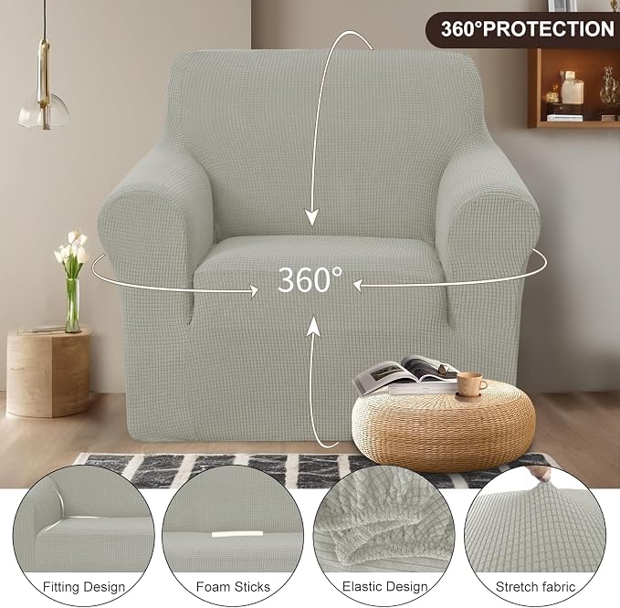 U-NICE HOME Stretch Couch Cover Slipcover for 3 Cushion Sofa, Taupe | 1-Piece Sofa cover, Washable, Pet friendly, Furniture protector, Polyester Spandex Jacquard fabric - Image 3