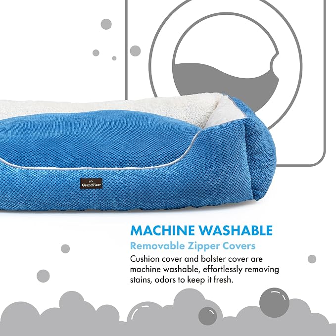 GRANDTIES Fluffy Dog Beds for Small Medium Large Dogs & Cats, Machine Washable Dog Bed, Rectangle Breathable Soft Calming Sleeping Warming Pet Beds with Waterproof & Non-Slip Bottom (XL 40", Azure) - Image 4