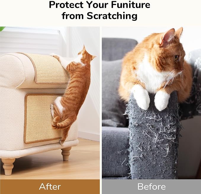 FUKUMARU 2 Packs Cat Scratching Mat, 19.6 x 11.8 Inch Cat Scratcher Pad | Natural Sisal Cat Scratch Mat for Indoor Cats, Horizontal Cat Wall Scratcher Floor Rug with Sticky Tapes, Furniture Protector - Image 6