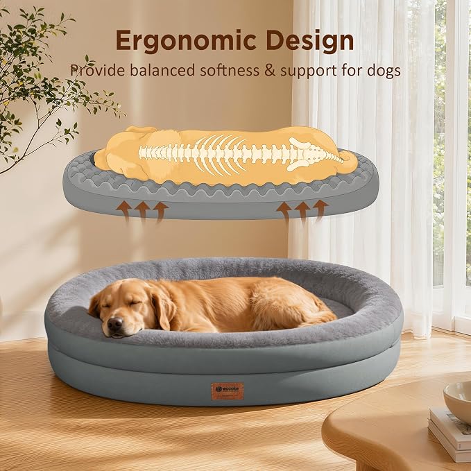 Waterproof Orthopedic Dog Bed for Extra Large Dogs, Grey | Supportive Crate Foam Relieves Joint Pressure, 360°Bolsters, Waterproof Inner,Washable Cover, Non-slip Bottom - Image 5