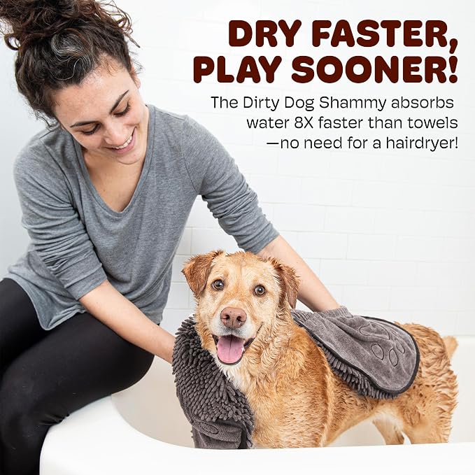 Dog Gone Smart The Dirty Dog Shammy - 2-Pack, Antimicrobial Microfiber Dog Towel for Odor Control, Fast-Drying Plush, Dual Hand Pockets & Super Absorbent, Machine Washable - 31×13 in, Grey - Image 2