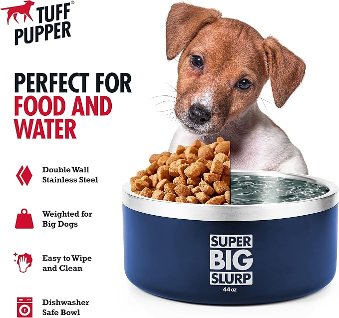 Tuff Pupper Heavy Duty Insulated Dog Bowl | Double Wall Stainless Steel Dog Food Dish | Non-Slip Spill Proof Dishwasher Safe Cat Bowl | Water Dish for Feeding Large Medium Small Pets (44oz, Blue) - Image 3