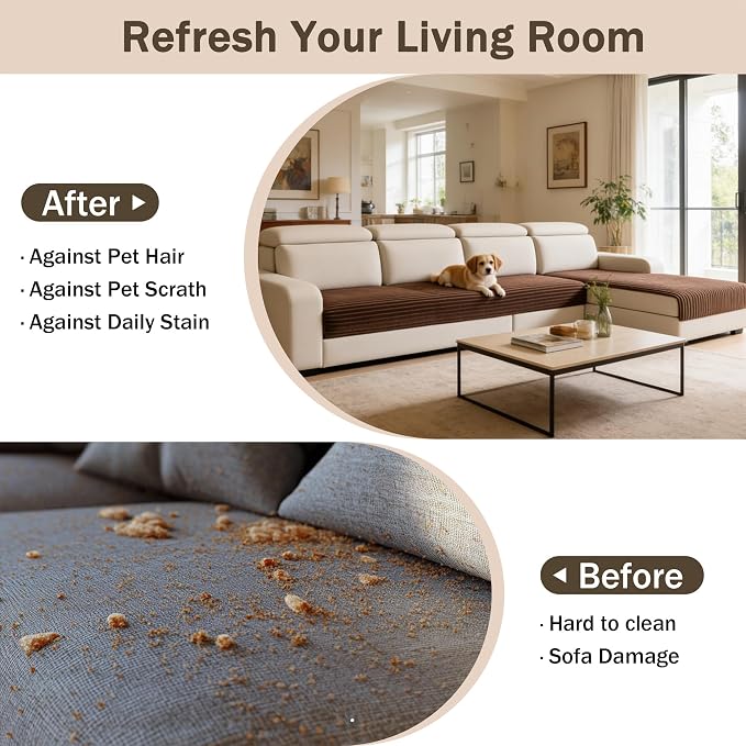 MEETSKY Sectional Couch Covers, 100% Waterproof Couch Covers for Dogs, 2 Pieces Non Slip Sofa Cover for 3 Cushion Couch, Washable Couch Cover for L Shape, Brown, XX-Large, 35"x70.9"+35"x70.9" - Image 7