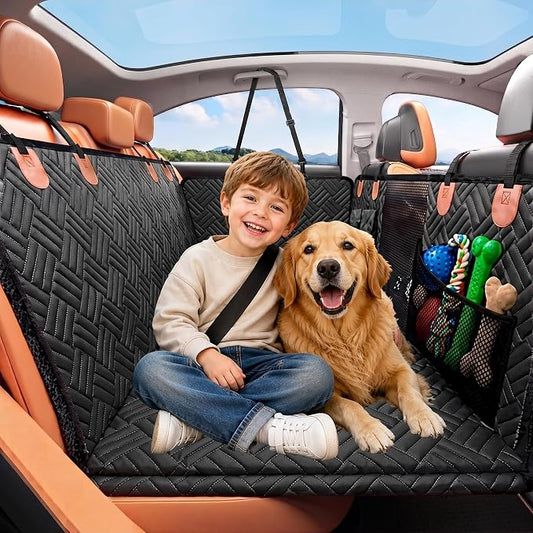 Dog Car Seat Cover for Back Seat with Hard Bottom, Back Seat Extender for Dogs, Waterproof Dog Hammock Holds 400Lbs, 600D Oxford Fabric Anti-Scratch Nonslip Pet Seat Protector by FURRYVOYAGE