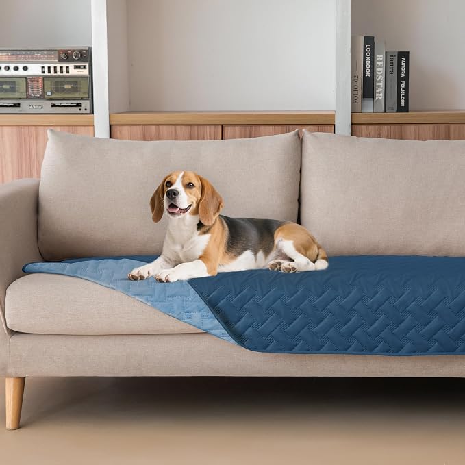 gogobunny 100% Double Sided Waterproof Dog Blanket Soft Pet Bed Cover Reversible Protect Furniture Couch Sofa Car for Puppy Cat Kids (Dark Blue/Light Blue, 30x70 Inch (Pack of 1)) by gogobunny