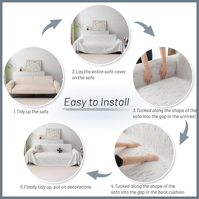 MYSKY HOME Couch Covers for 2 Cushion Couch Sofa, Chenille L Shape Sectional Couch Cover - Pet-Friendly, Machine Washable, Non-Slip Sofa Protector for Dogs, Kids, 71"x118", White - Image 7