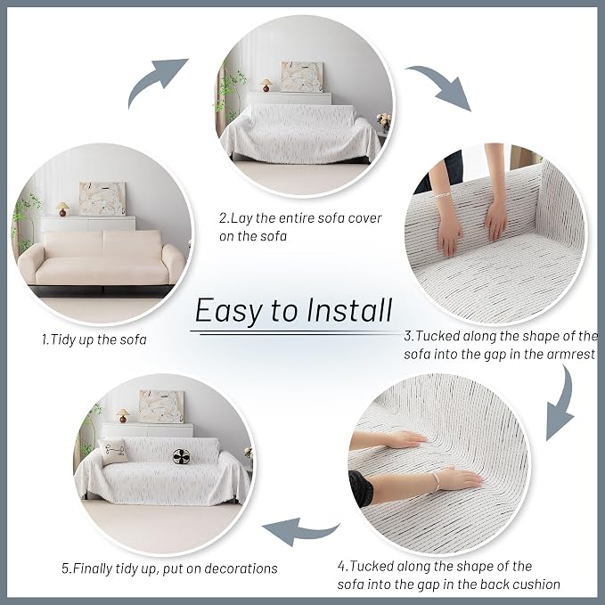 MYSKY HOME Couch Covers for 3 Cushion Couch Sofa, Sectional Couch Cover L Shape Chenille Couch Cushion Covers for Pets, Furniture Protector Cover for Dogs, Kids, 71"X150", White - Image 7