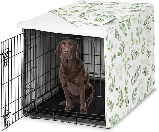 Sweet Jojo Designs 42in. Medium/Large Dog Crate Cover (Green Boho Floral Leaf) Pet Cage, Kennel Covers (Bohemian, Watercolor, Botanical, Flower, Woodland, Tropical, Garden, Nature, Neutral, Sage) by SweetJojoDesigns
