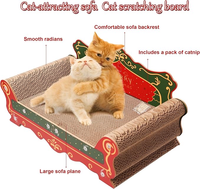 COOZMENT Scratching Sofa, Couch Shaped Thick Scratching Cardboard, Lounge Bed for Indoor Rest&Play, Sofa Scratcher Pad (Red, 23" L X 12.2" W X 10.7" H) - Image 4