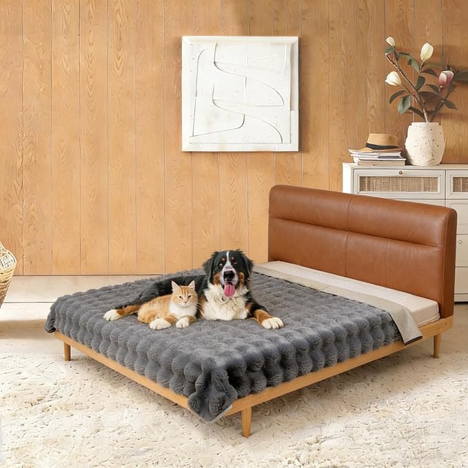 Waterproof Dog Bed Cover, Dog Pad Soft Plush Pet Blanket with Anti-Slip Back for Bed Couch Sofa, Furniture Protector for Small, Medium and Large Dogs and Cats (Noble Gray-Bubble, 68"x82") by SNUGGLESINTO