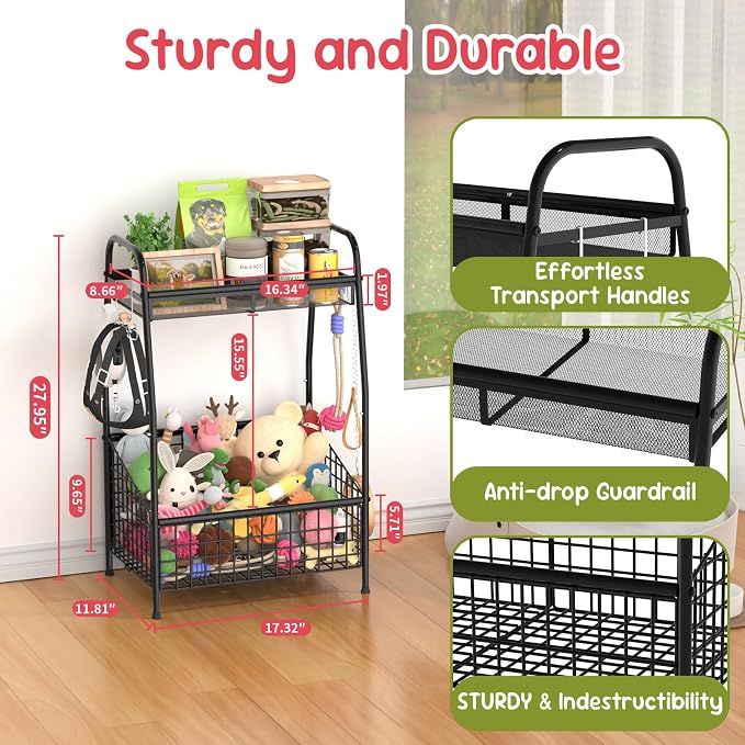 Kaiferty Indestructible Medium Dog Toy basket, Toy Box for Dogs,Pet Toys Bin Dog Metal Wire Basket for Toys, Food Storage, Storage Organizer Chest Storage, Toy Box for Living Room Area (Black) - Image 8