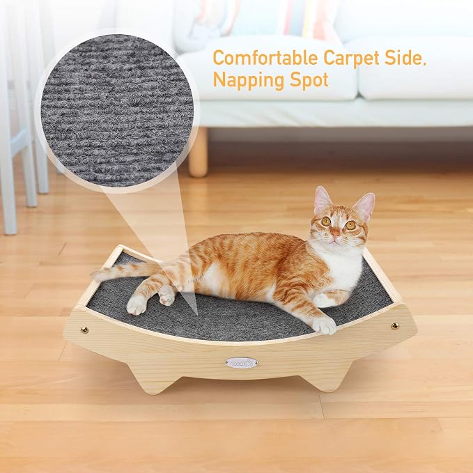 Pecute Double-Sided Sisal Cat Scratcher for Indoor Cats, Durable Sisal | Natural Sisal & Carpet Cloth, Durable Solid Wooden Structure Scratch Pad, Cat Scratcher & Lounge Bed 2 in 1, 16.5 x 10.8in - Image 6