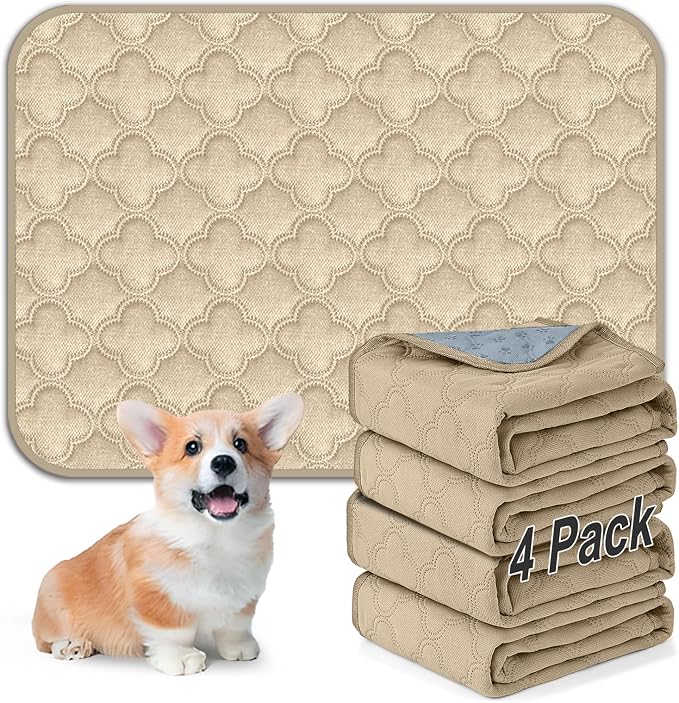 FunFurry Washable Pee Pads for Dogs - 4 Pack Reusable Pee Pads，Waterproof Puppy Pads，Pet Training Pads，Super Absorbent with Dog Paw Shape Non-Slip Backing (Cream, 18" X 24" - 4 Pack) by FUNUPFURRYLIFE