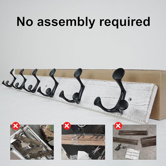 SKOLOO 36-Inch Wood Coat Rack Wall Mount with 6 Triple Hooks - Ideal for Family Entrances, Classrooms, and Pet Supplies Storage - Distressed White Wash, Pack of 2 - Image 4