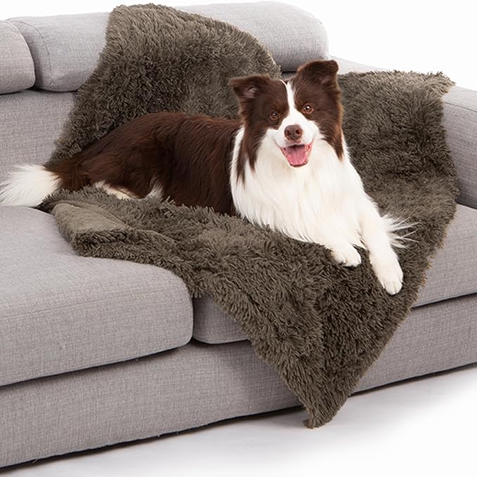 gogobunny Waterproof Dog Blanket for Couch & Furniture Protection - Super Soft Reversible Throw for Large Dogs & Cats, Calming Washable Fur & Sherpa Pet Blanket (40x50 Inch, Stone) by gogobunny