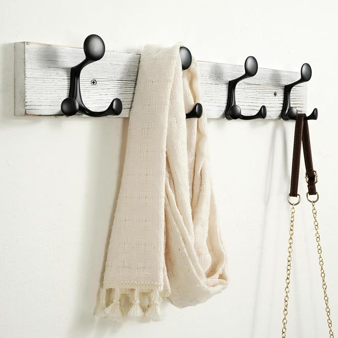 SKOLOO 24-Inch Wood Coat Rack Wall Mount with 4 Triple Hooks - Ideal for Family Entrances, Classrooms, and Pet Supplies Storage - Perfect Coat Hooks for Wall,Distressed White Wash, Pack of 2 - Image 4