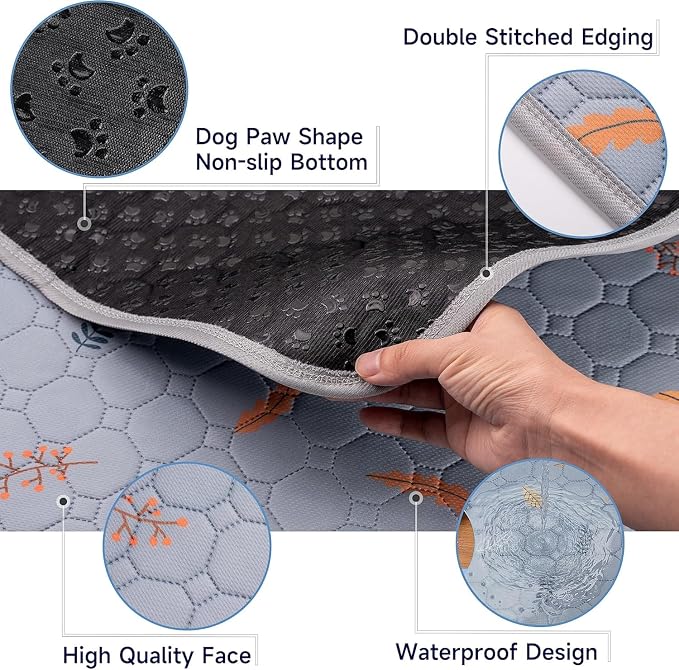 Sunheir Washable Pee Pads for Dogs Large 24" x 72" 2-Pack Reusable Puppy Pads Pet Training Pads, Absorb Dog Mats, Whelping Pad, Non-Slip Protects Against Urine Leakage,Runner Rug (Leaves - Light Grey) - Image 2