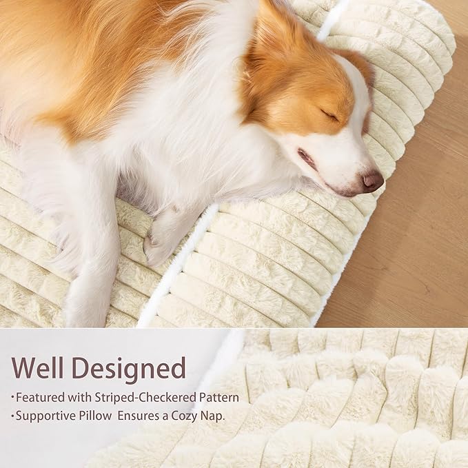 Orthopedic Large Dog Bed Pillow Pet Sofa Bed 36''X24'' Ivory | Egg-Crate Foam Pet Couch Large Sized Dog, Waterproof Removable Washable Cover,Furry Puppy Crate Mat With Nonskid Bottom - Image 5