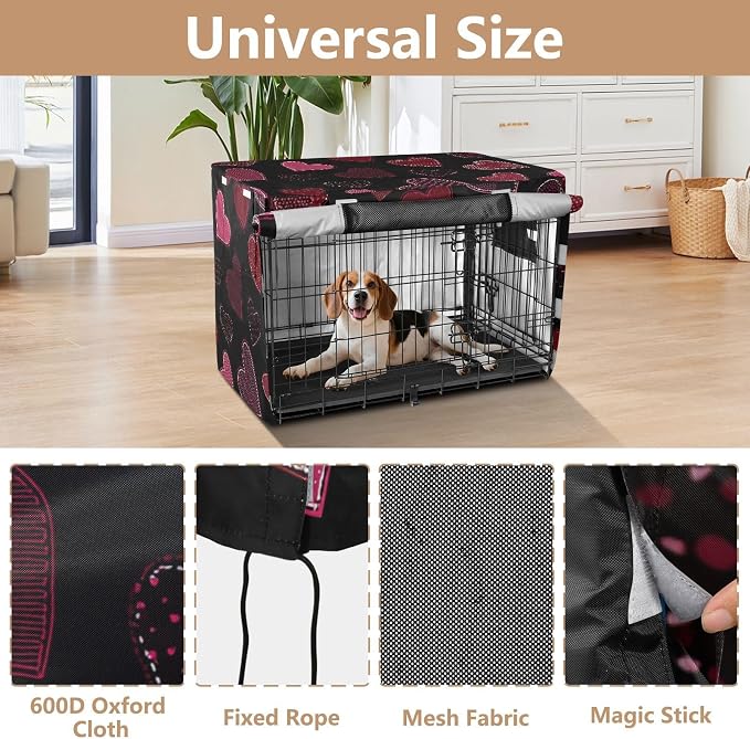 Dog Crate Cover Kennel Cover for Dog Cages Breathable for Wire Cage Indoor Outdoor Black Striped Heart - Image 4