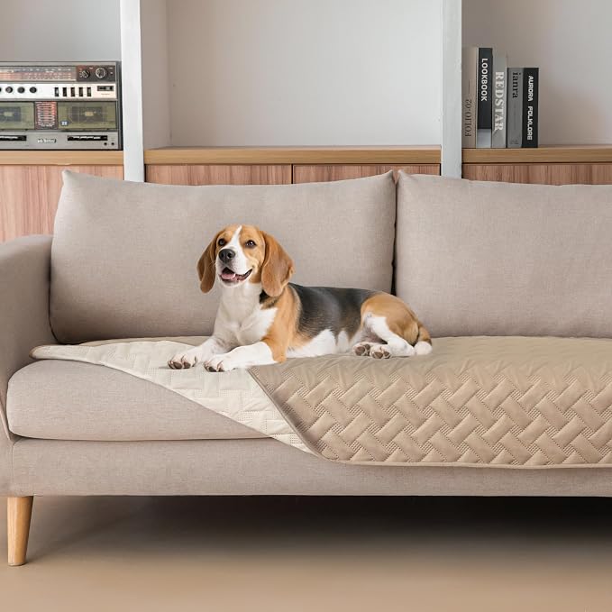 gogobunny 100% Double Sided Waterproof Dog Blanket Soft Pet Bed Cover Reversible Protect Furniture Couch Sofa Car for Puppy Cat Kids (Dark Beige/Light Beige, 30x70 Inch (Pack of 1)) by gogobunny