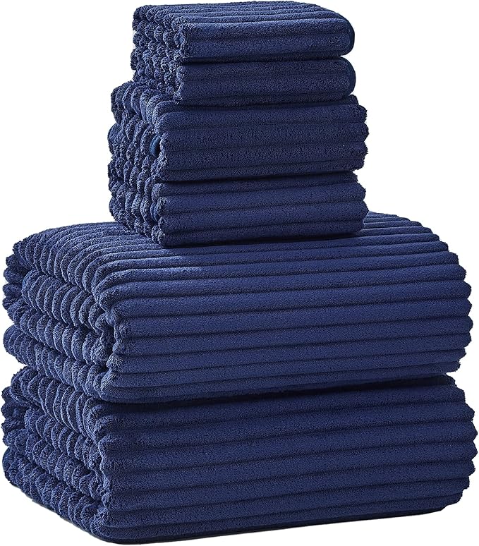 6 PC Bath Towel Set, 40"x80" Oversized Bath Sheets, Navy Blue | Microfiber, Quick Dry, Highly Absorbent, Towels for Bathroom, 2 Extra Large Bath Towels, 2 Soft Hand Towels, 2 Washcloths by NALIVO