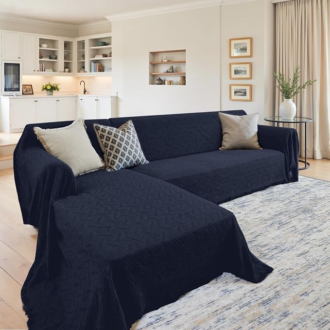 HOMERILLA 2 Piece Sectional Couch Cover for L Shape Sofa Midnight Blue L | Washable Fabric, Anti-Pet Hair, Stain & Wear Resistant, Multiuse Sofa Blanket Protector, Pet Friendly Easy Installation - Image 9