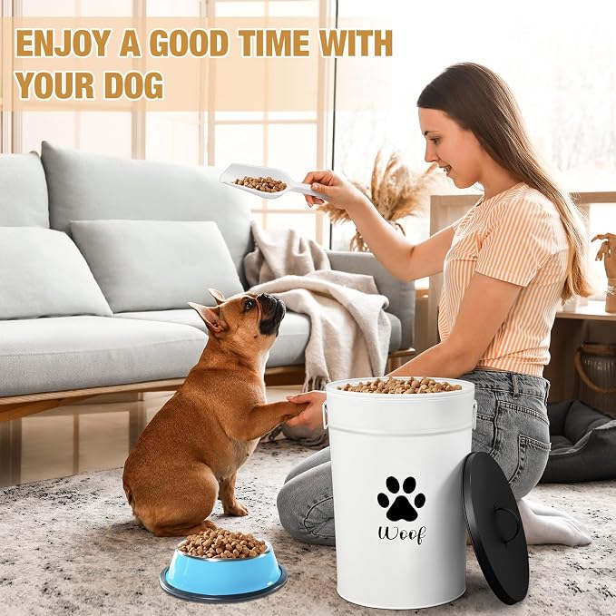 DoubleFill Extra Large 30+30 lb Metal Dog Food Storage Containers Set of 2 Airtight Dog Treat Snack Jars with Lids and Spoon Farm House Style Big Pet Cookie Jar for Kitchen Counter Gift - Image 4