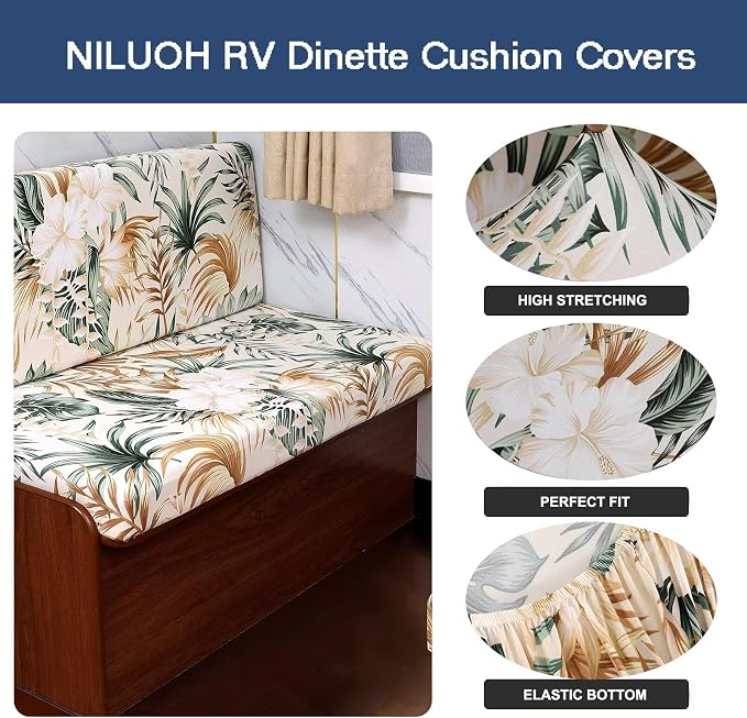NILUOH RV Dinette Cushion Covers,Jacquard Camper Cushion Slipcovers Replacement Sofa Cushions Washable Slipcovers for Travel Trailer Couch (33, 2 Bench Cover & 2 Backrest Cover) - Image 2