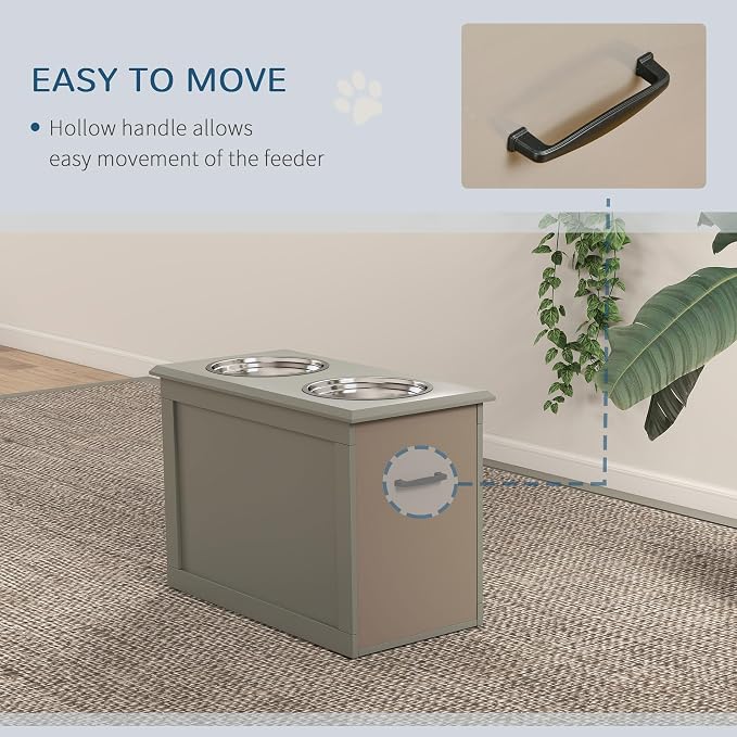 PawHut Raised Pet Feeding Storage Station with 2 Stainless Steel Bowls Base for Large Dogs and Other Large Pets, Gray | with2 Stainless Steel Bowls Base for Other Large Pets - Image 6