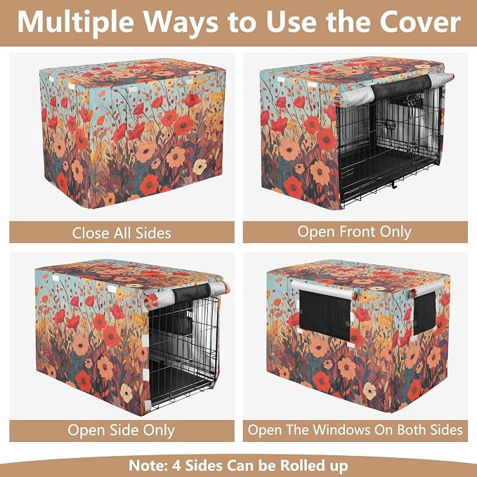 Dog Crate Cover Kennel Cover for Dog Cages Breathable for Wire Cage Indoor Outdoor Autumn Poppy Flowers - Image 5