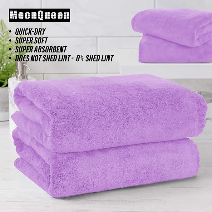 MOONQUEEN 2 Pack Premium Bath Towel Set - Quick Drying - Microfiber Coral Velvet Highly Absorbent Towels - Multipurpose Use as Bath Fitness, Bathroom, Shower, Sports, Yoga Towel (Purple) - Image 5