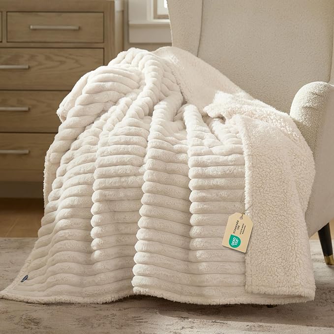Bedsure ComfyFleece™ Waterproof Dog Blankets for Large Dogs,50x60 Cream | Soft Plush Couch Cover,Washable Corduroy Fleece for Furniture Protector,Cozy Calming Reversible Pet Blanket for Senior Dogs by Unknown