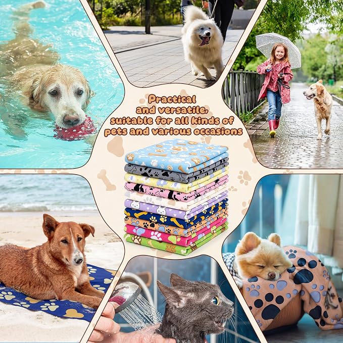20 Pcs Dog Towels for Drying, 20"x40" Quick Drying Microfiber Pet Bath Towel, Dog Grooming Absorbent Towel with Cute Pattern, Soft Bathrobe for Large Medium Small Puppy Cat - Image 6