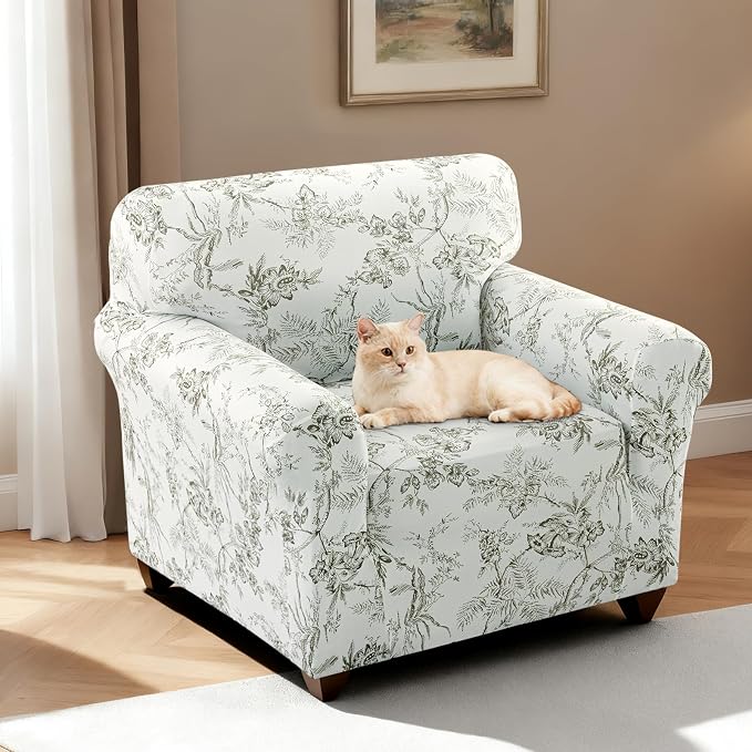 H.VERSAILTEX Printed Chair Slip Cover Floral Pattern Sofa Cover Soft Skin-Friendly Fabric High Stretch Couch Covers Pet Couch Covers for Sofa(Garden Bliss-Sage,Chair) - Image 2